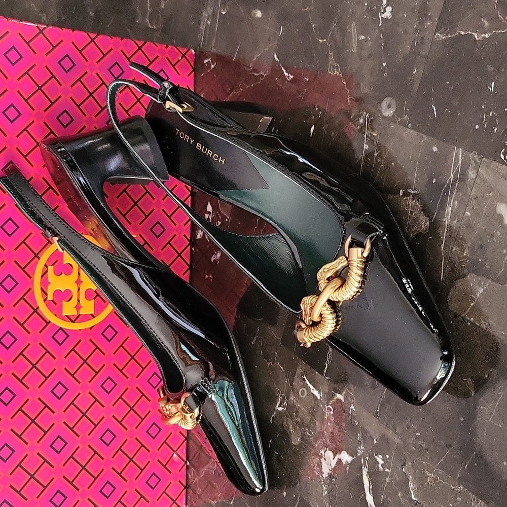 NIB$378 Tory Burch Jessa Horse-Bit Chain Point Toe Slip-On Slingback Pumps 5 - Picture 6 of 16